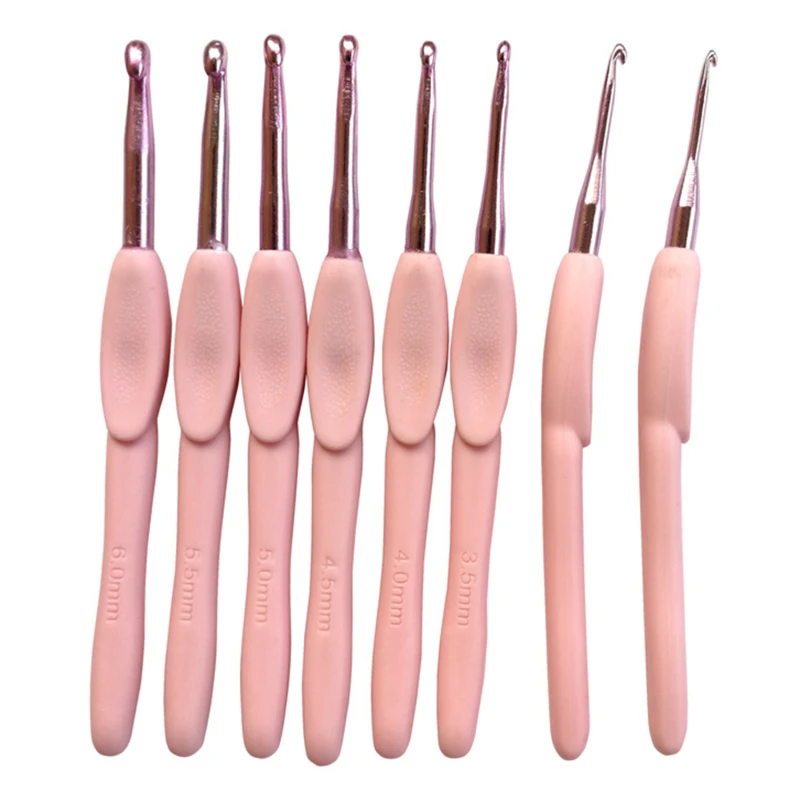 8pcs/Set Pink Color Knitting Needles Soft Handle Aluminum Crochet Hooks For Knit DIY Crafts Loom Tool 2.5~6.0mm