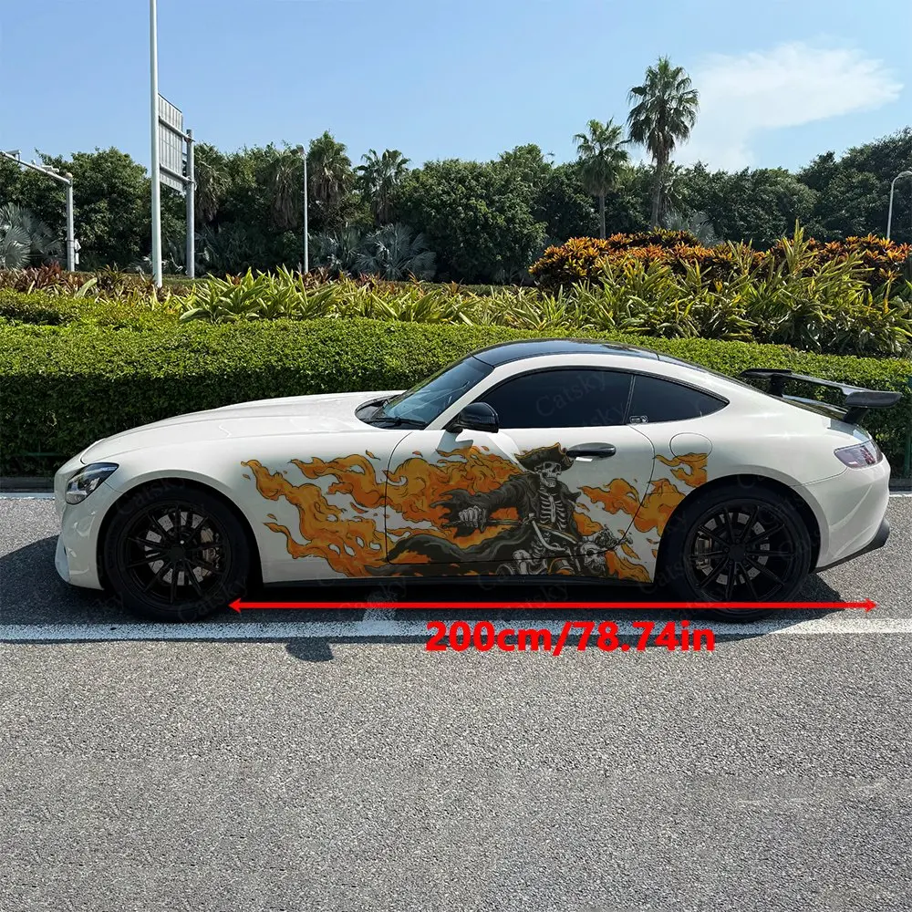 2pcs Captain Flame Skull Car Sticker Full Body Decal Decoration Scratches Protect Car Sticker Waterproof Car Vinyl Wraps