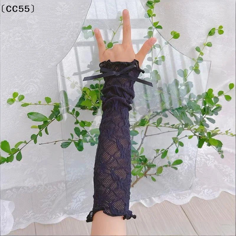 Lace Ruffle Y2k Gloves Fingerless Gloves Mittens JK Lolita Kawaii Women Mesh Fishnet Bowknot Gloves〔CC55〕