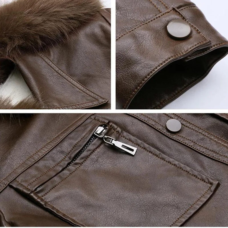 Womens Faux Fur Collar Jacket Faux Leather Jackets Down cotton Short PU Coat Autumn Winter Pockets Casual Biker Outerwear
