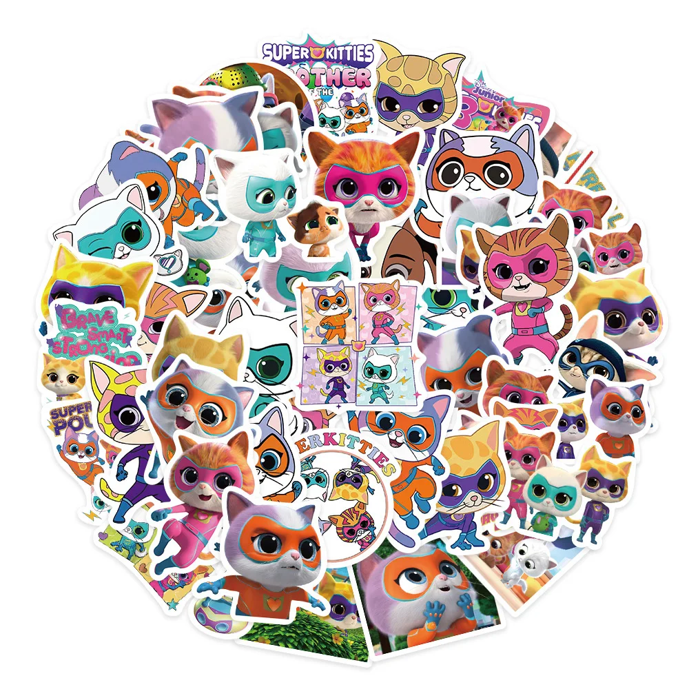 10/30/50pcs Kawaii Cartoon Super Kitties Graffiti Stickers Cute Cat Waterproof Decals Toys DIY Phone Fridge Stationery Sticker