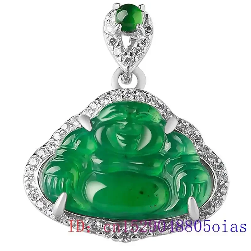 Burmese Jade Maitreya Pendant Green Necklace Pendants Amulets Gifts for Women Necklaces Natural Jadeite 925 Silver Emerald