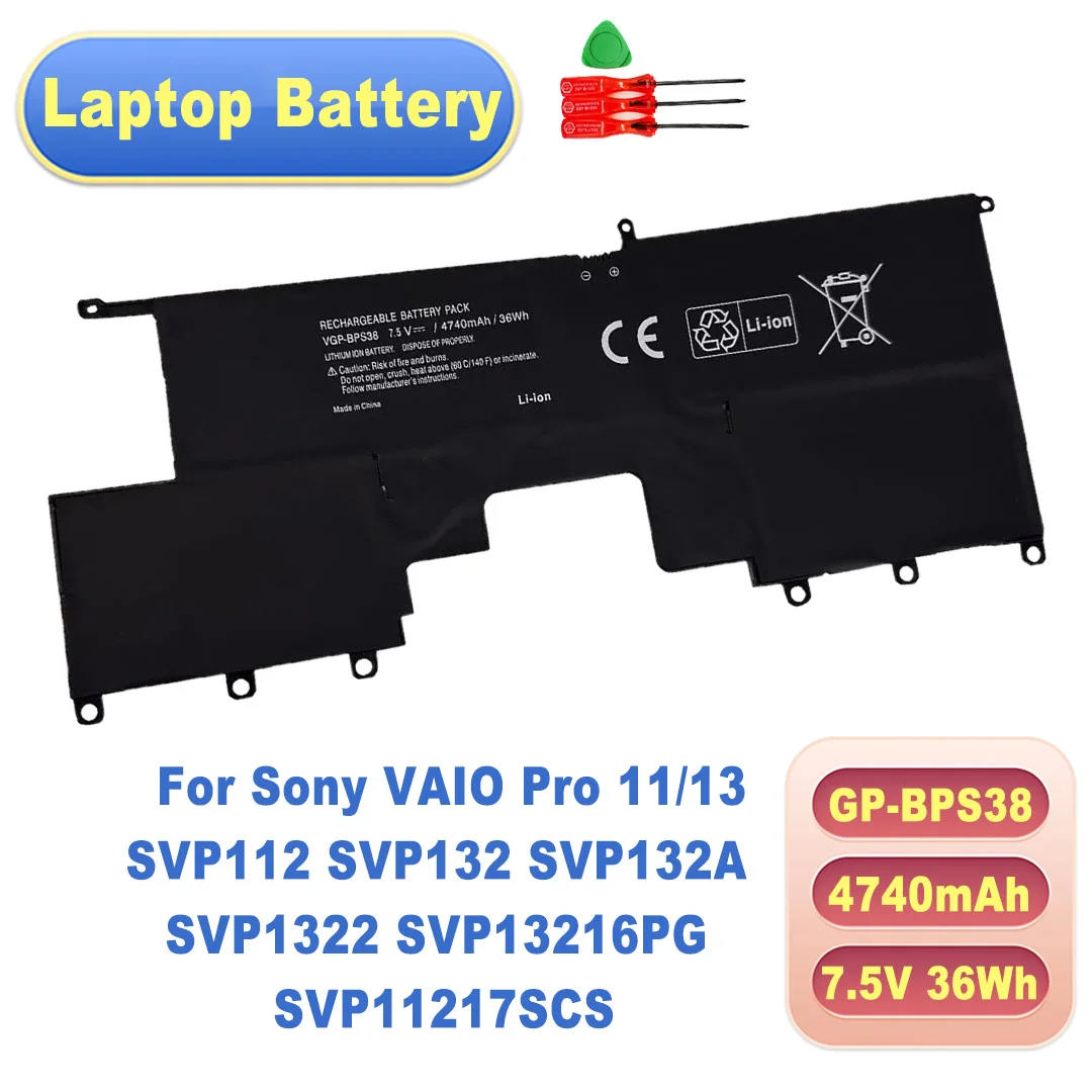 FKYGC GP-BPS38 7.5V 36Wh 4740mAh Battery for Sony VAIO Pro 11/13 SVP112 SVP132 SVP132A SVP1322 SVP13216PG SVP11217SCS