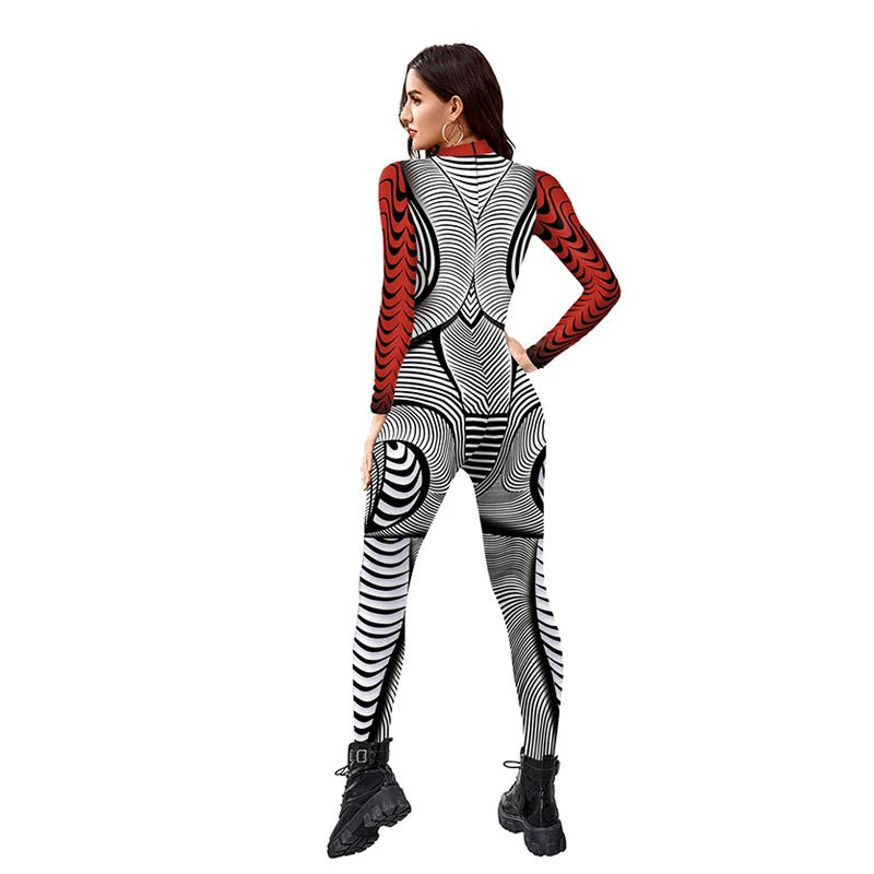 IOOTIANY Geometrisches Linienmuster Sexy Damen-Jumpsuit Cosplay-Kostüme Enganliegender Mode-Party-Aerial-Yoga-Anzug Bodysuit 2026 – Detail 7