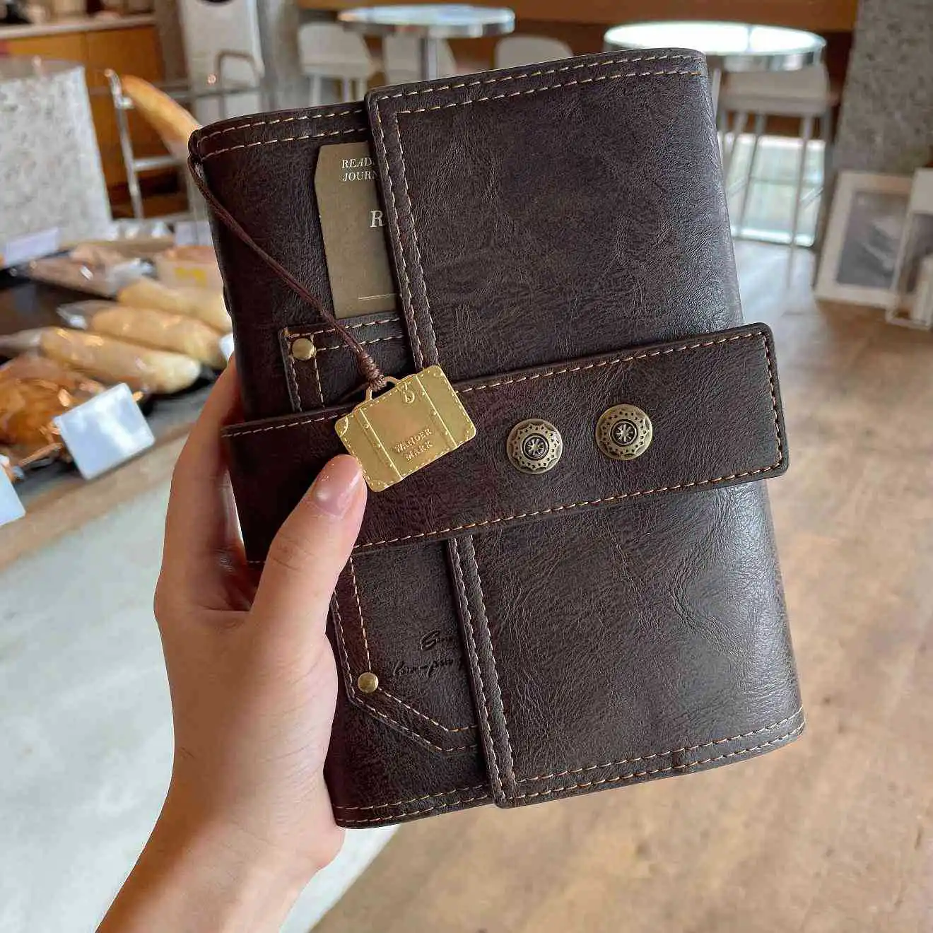 A6 RetroBrwon  Three Fold Leather Detachable Journal Schedule  Loose Leaf Notebook Only Cover