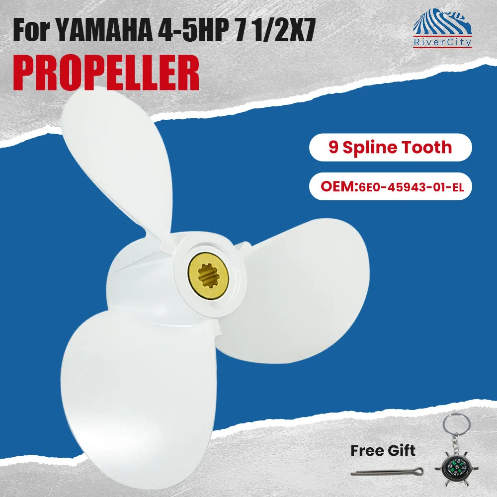 For Yamaha 7 1/2x7 Boat Propeller 4hp 5hp 6hp Aluminum Alloy Screw 3 Blade 9 Spline Outboard Marine Engine Part 6E0-45943-01-EL