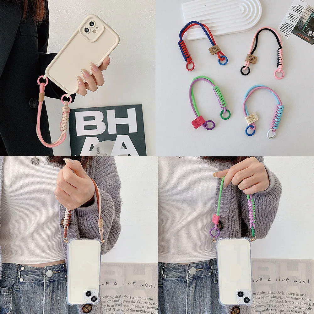 Anti-loss Rope Hanging Chain Ring Cord Keyring Mobile Phone Lanyard Wrist Strap Keychain Detachable Universal Woven Colorful