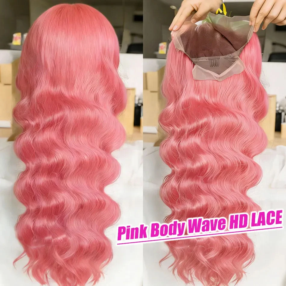 Pink Wig Hd Lace Wig 13X6 Human Hair 13X4 Body Wave Lace Front Wigs 250 Density Lace Frontal Wigs Brazilian Hair 40 Inch Colored view 5