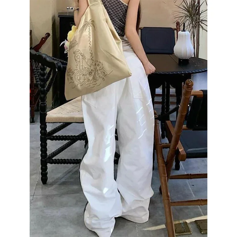 여성 빈티지 Y2k 배기 진 2025 가을 화이트 블루 패치워크 하라주쿠 데님 바지 일본 2000년대 그런지 청바지 의류