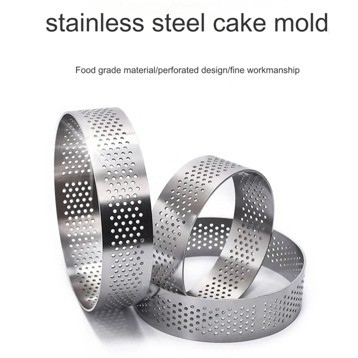 Stainless Steel Tart Mold Ring Tartlet Cake Mousse Molds Cookies Pastry Circle Cutter Pie Perforated Baking Tool 8cm