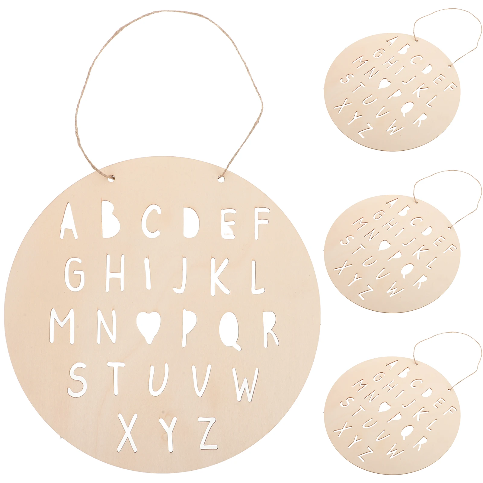 

4Pcs Wooden Alphabet Wall Hanging Unfinished Round Letters Nordic Decor Kids Room Nursery DIY Craft Pendant 9.82 Inch