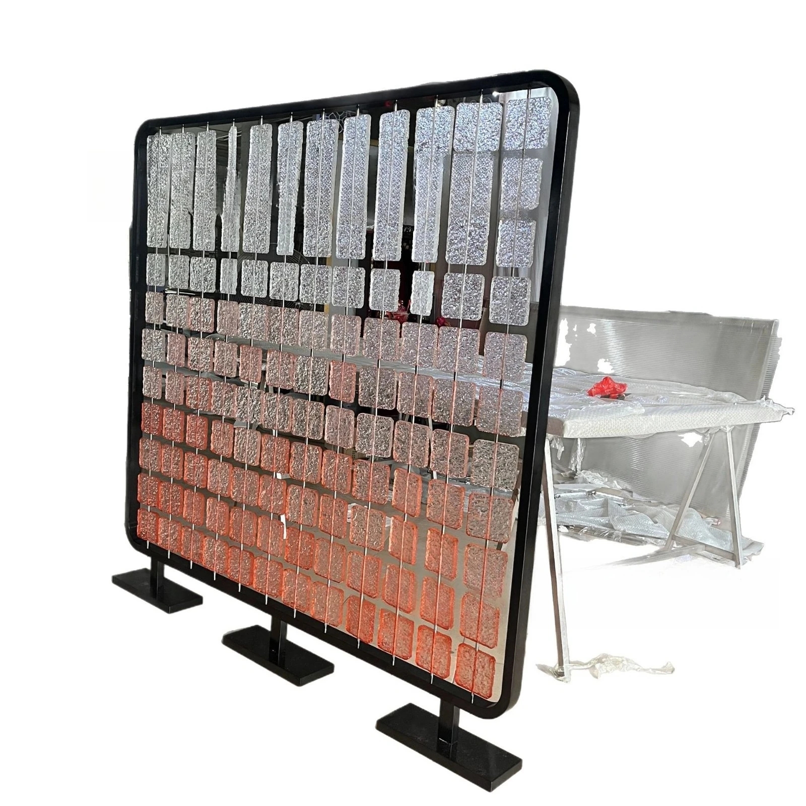 

Hotel stainless steel acrylic screen restaurant sofa crystal glass card seat partition curved hanging piece glass customization