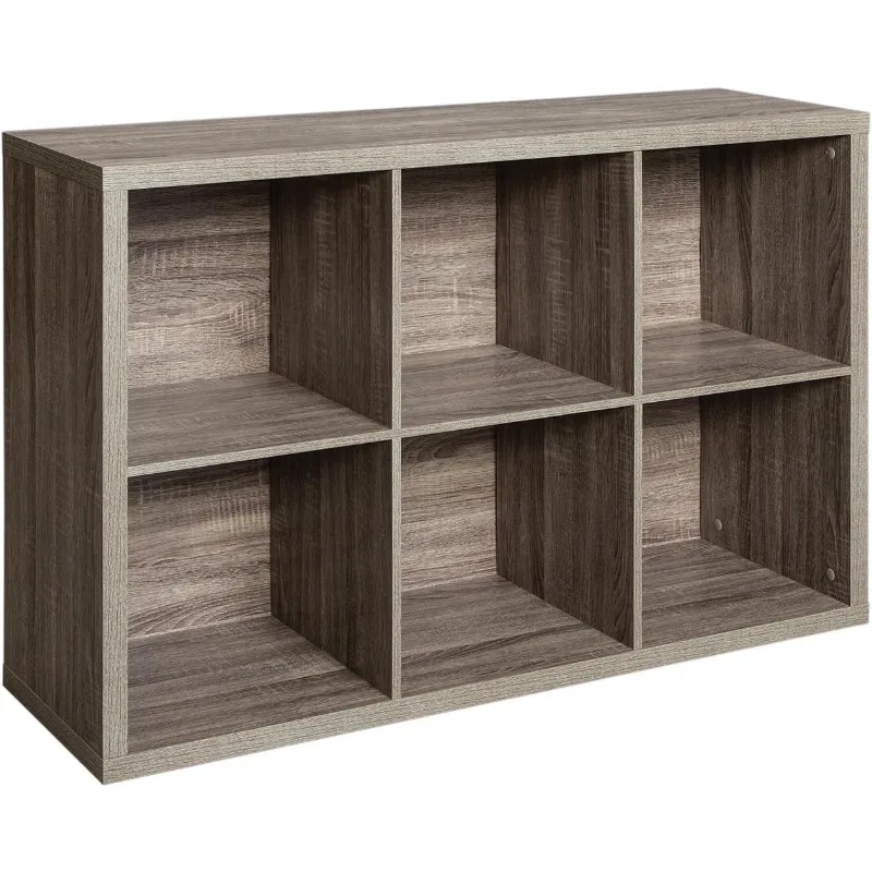 

6 Cube Storage Shelf Organizer Bookshelf with Back Panel, Easy Assembly, Wood, Weathered Gray