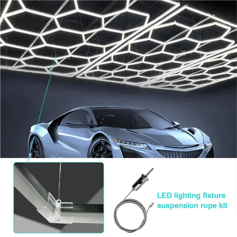 

ABBP-12 Sets Hexagon Garage Suspension Cables Kit Steel Hanging Chains, Honeycomb Light Connector Pendant Wire Rope Cable
