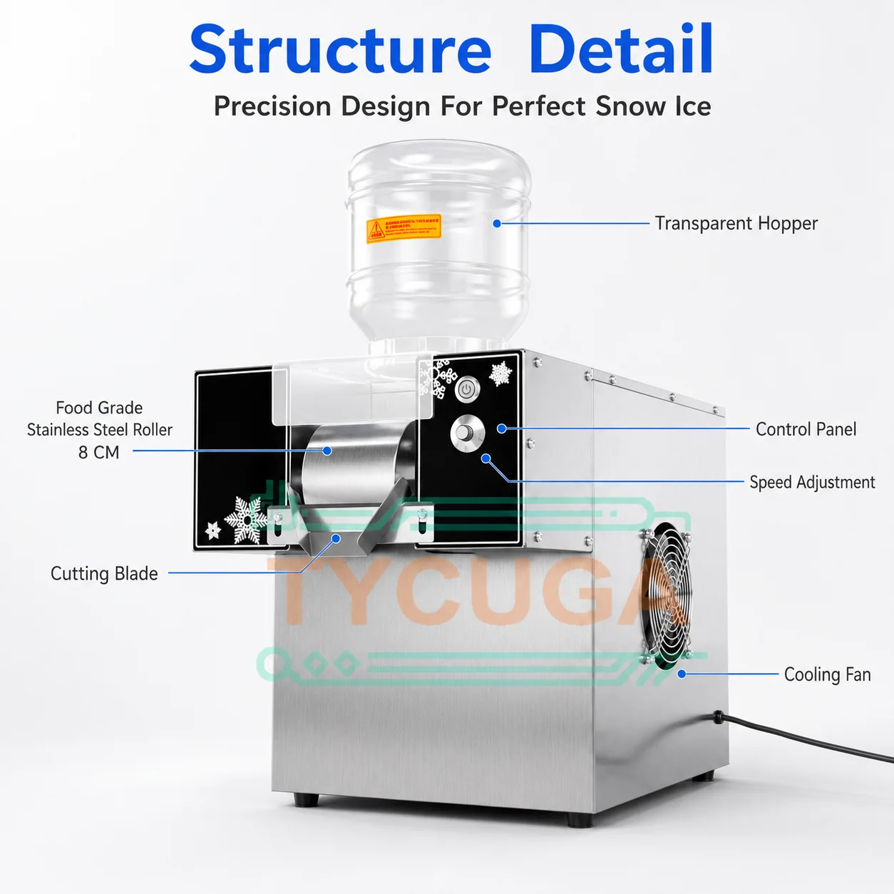 Commercial Snowflake Ice Maker Air Cooling Stainless Steel Body Optional Touch Screen Control For Milk Bingsu Dessert Shop Use