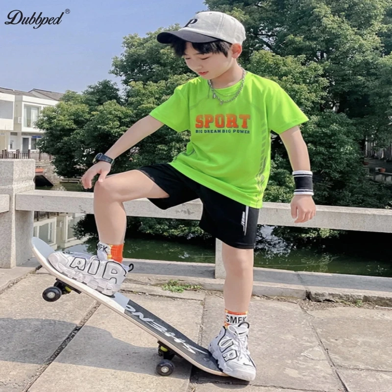 Dubbped Summer Kid's  Athleisure Boy's Short Sleeve Basketball Training Fitness Running Loose Breathable Large Size T-shirt 5-16