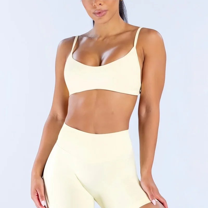 HISTELLO IMPACT Sports Bra Women Low‑Cut Scoop Neck Thin Strap Athletic Bralette Breathable Padded Top Yoga Training Workout Bra