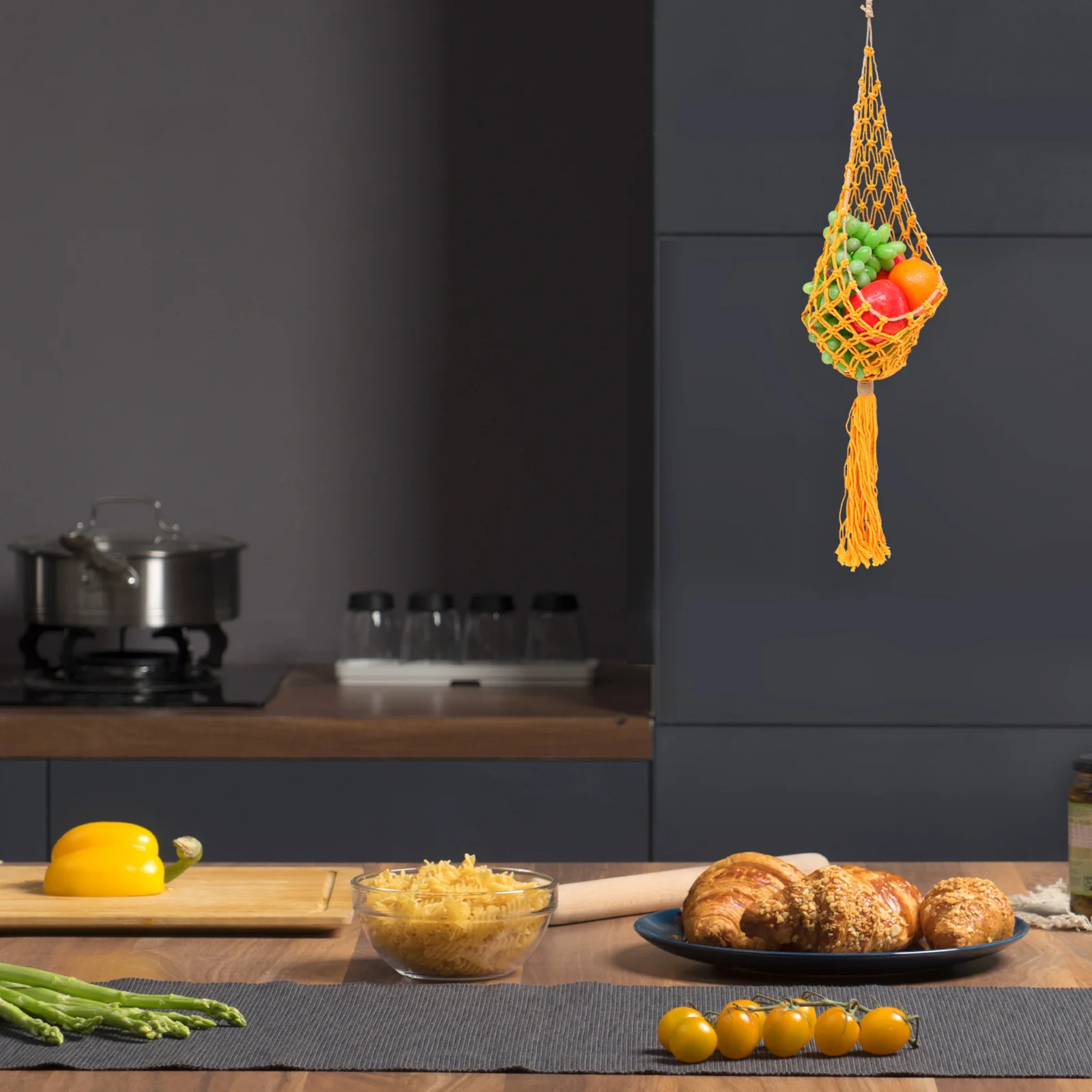 

Wall Hanging Macrame Fruit Basket Air Circulation Storage Holder For Vegetables Reusable Mesh Bag Kitchen Grocery Organizer Bag