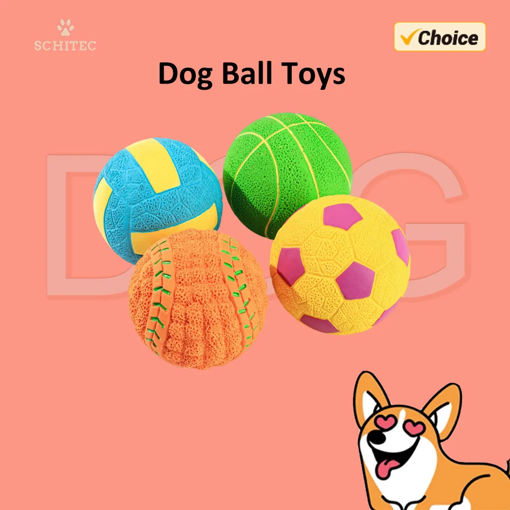 

SChitec Squeaky Dog Balls 4 PCS Interactive Latex Rubber Squeak Dog Toys 2.4'' Soft Bouncy Fetch Play Ball Toy for Puppy