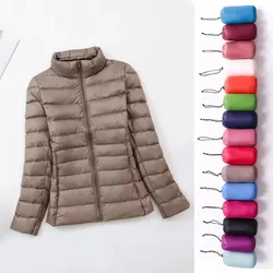 Plus Size Thin Light Down Jacket Women Autumn Winter Slim Short Stand Collar Warm White Duck Down Coat Women Outerwear