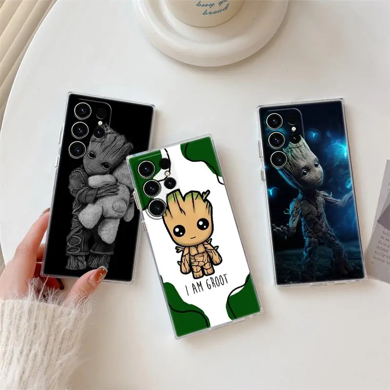 

Baby Groot Marvel Phone Case For Samsung Galaxy S24FE S25 S23 S21 Ultra S20 S24 FE S22 S25Plus A35 A55 5G Case Clear Cover Groot