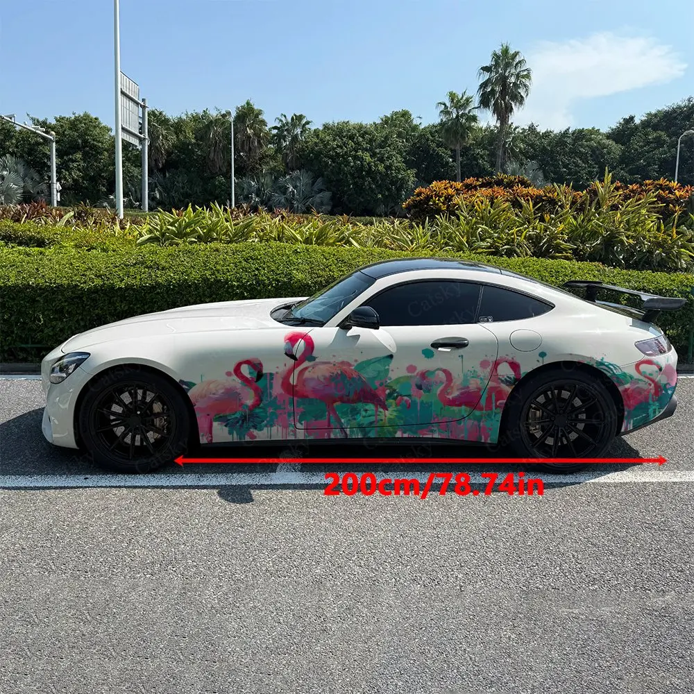 2pcs Splatter Paint Flamingo Car Side Wraps, Self-Adhesive PVC Waterproof & Scratch-Resistant Stickers, Car Accessory Gift