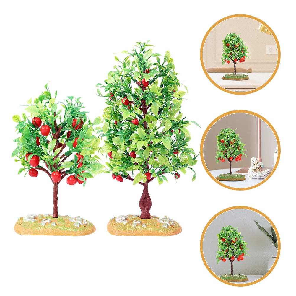 2pcs Simulation Fruit Tree Model Realistic Plastic Apples Trees for Sand Table Landscape Decor Small Gardens nament