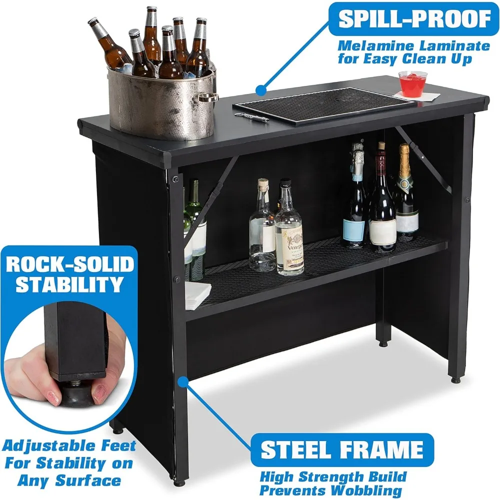 Commercial Grade Portable Bar Table - Mobile Bartender Station for Events - Includes Black Skirt and Carry Case