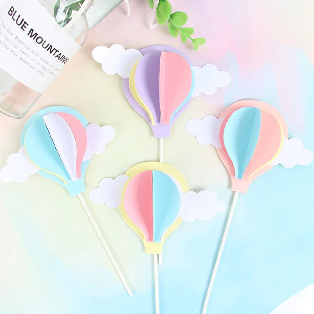 

6 Pcs Air Balloon Cake Topper Cupcake Ornament Decoration Clouds Birthday Party Supplies Cupcake Picks Dessert Ornament