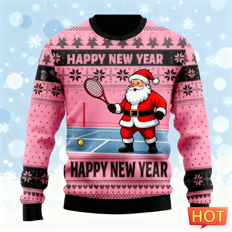 2026 New Funny Santa Claus Graphic Sweatshirts Fashion Crew Neck 3D Printed Ugly Christmas Hoodies Casual Oversized Pullovers