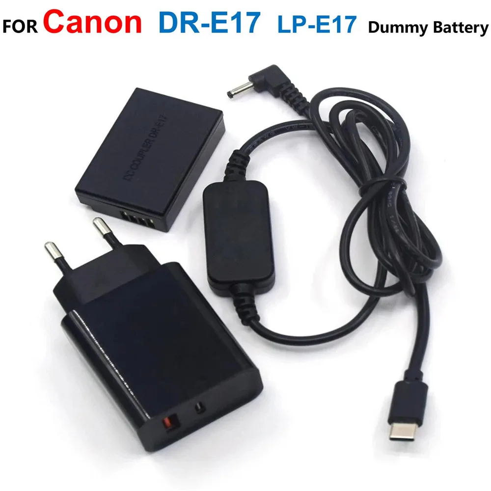 

DR-E17 DC Coupler LP-E17 Dummy Battery+PD Charger+USB Type-C Power Cable For Canon EOS M3 M5 M6 M6 Mark II Camera