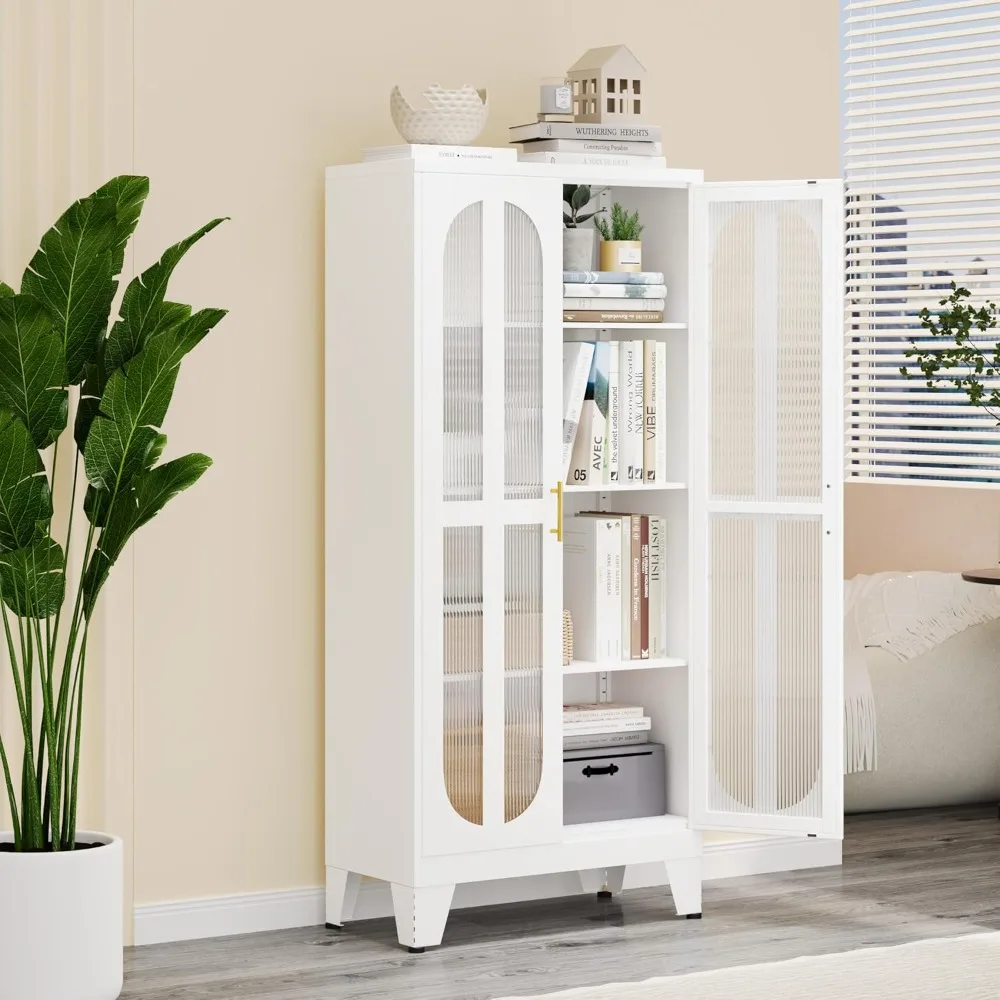 Cabinet with 2 Cross Door Panels and 3 Adjustable Shelves, Versatile Storage Pantry for Living Room Office Laundry Dining Room