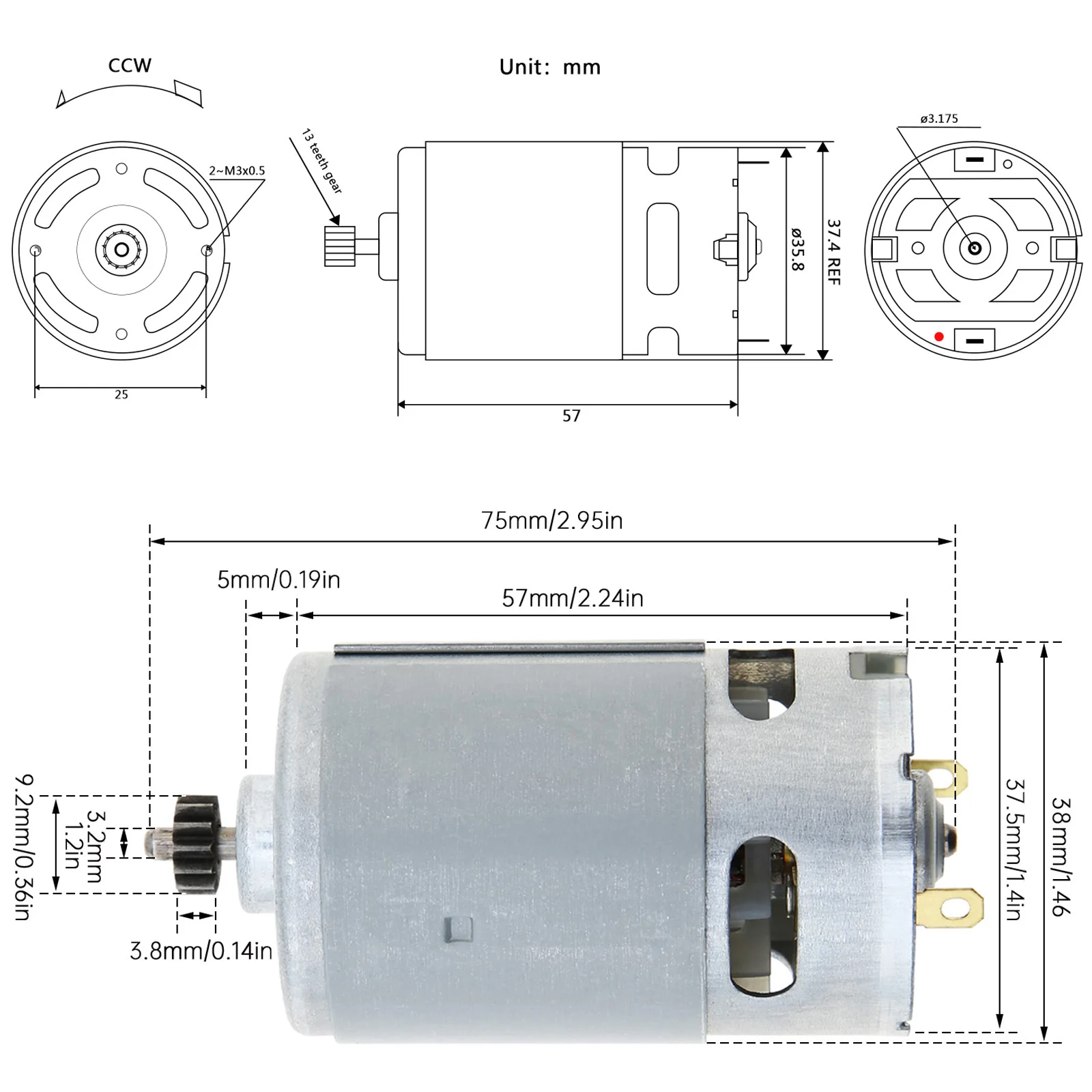RS550 DC Motor 13 Teeth 10.8V Replacement Micro Motor Fit for BOSCH GSR10.8-2-LI / Electric Drill / Electric Screwdriver