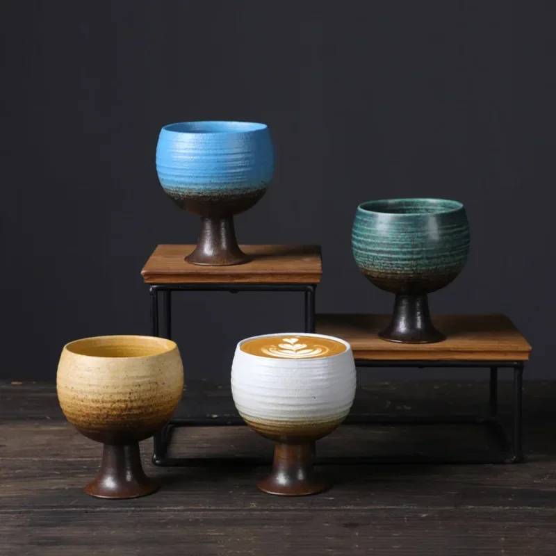 2pc Vintage Ceramic Cup Small Capacity Stemware Wine Glass High Appearance Level Mugs Coffee Cups To Enhance The Style