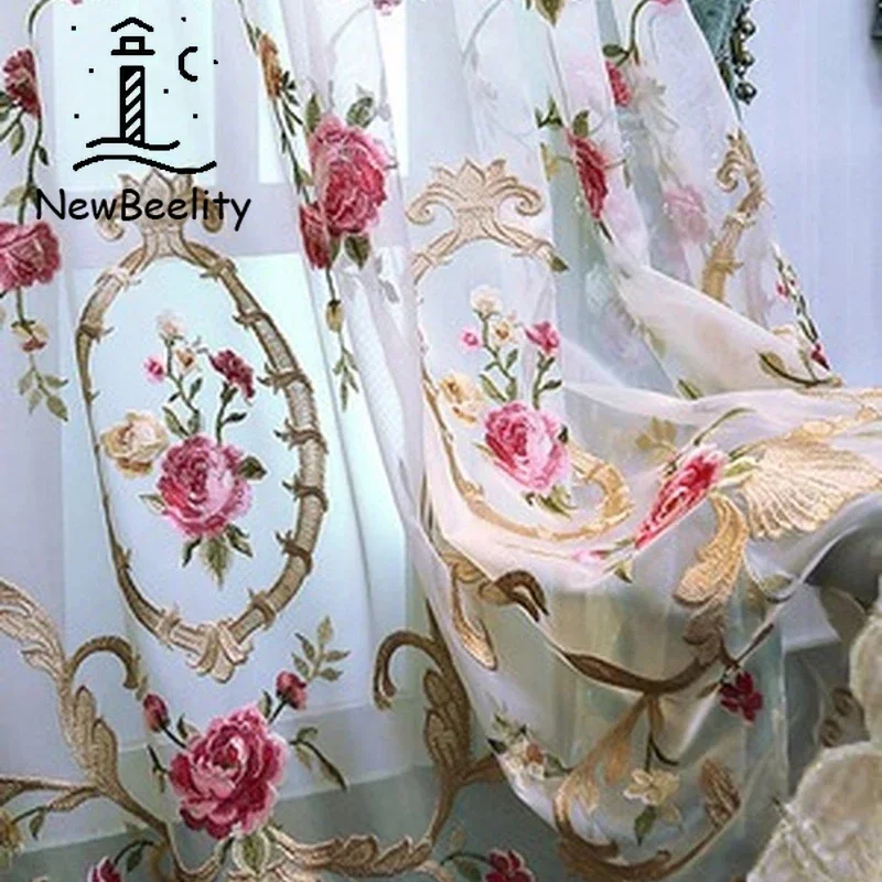 

European Luxury Flannel Embroidered Valance Curtains for Living Dining Room Bedroom blackout Green Custom cloth Decor Tulle