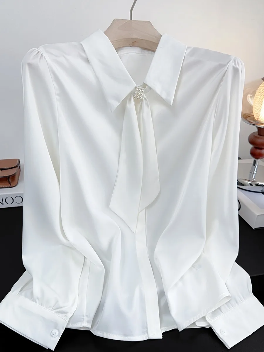 

Женская свободная универсальная блузка Ele White Ne Long Sve в корейском стиле, весенняя коллекция, антивозрастная, красивая и стильная