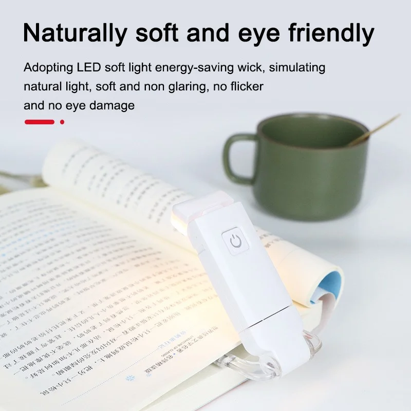 USB Rechargeable LED Book Light Portable Clip Desk Light 500mAh Bookmark Reading Light Adjustable Brightness 15 Gear Flashlamps