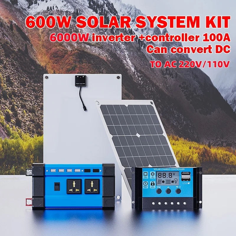 6000W inverter complete solar panel kit with 100A220V/110V controller, suitable for outdoor/home/autonomous driving solar system