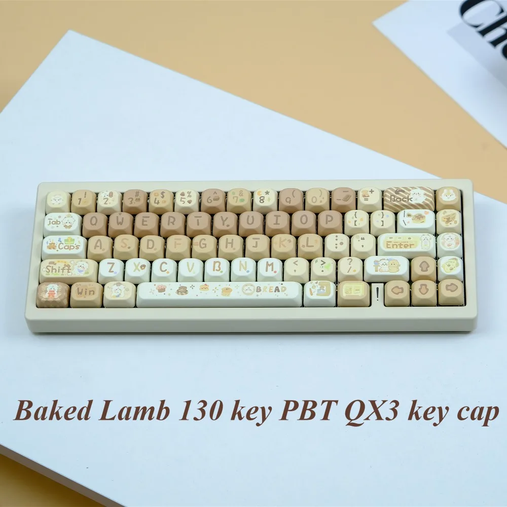 130 keys, baked lamb, cute keycaps QX3 PBT five-sided hot sublimation keycaps, custom mechanical keyboard MX Switch keycaps