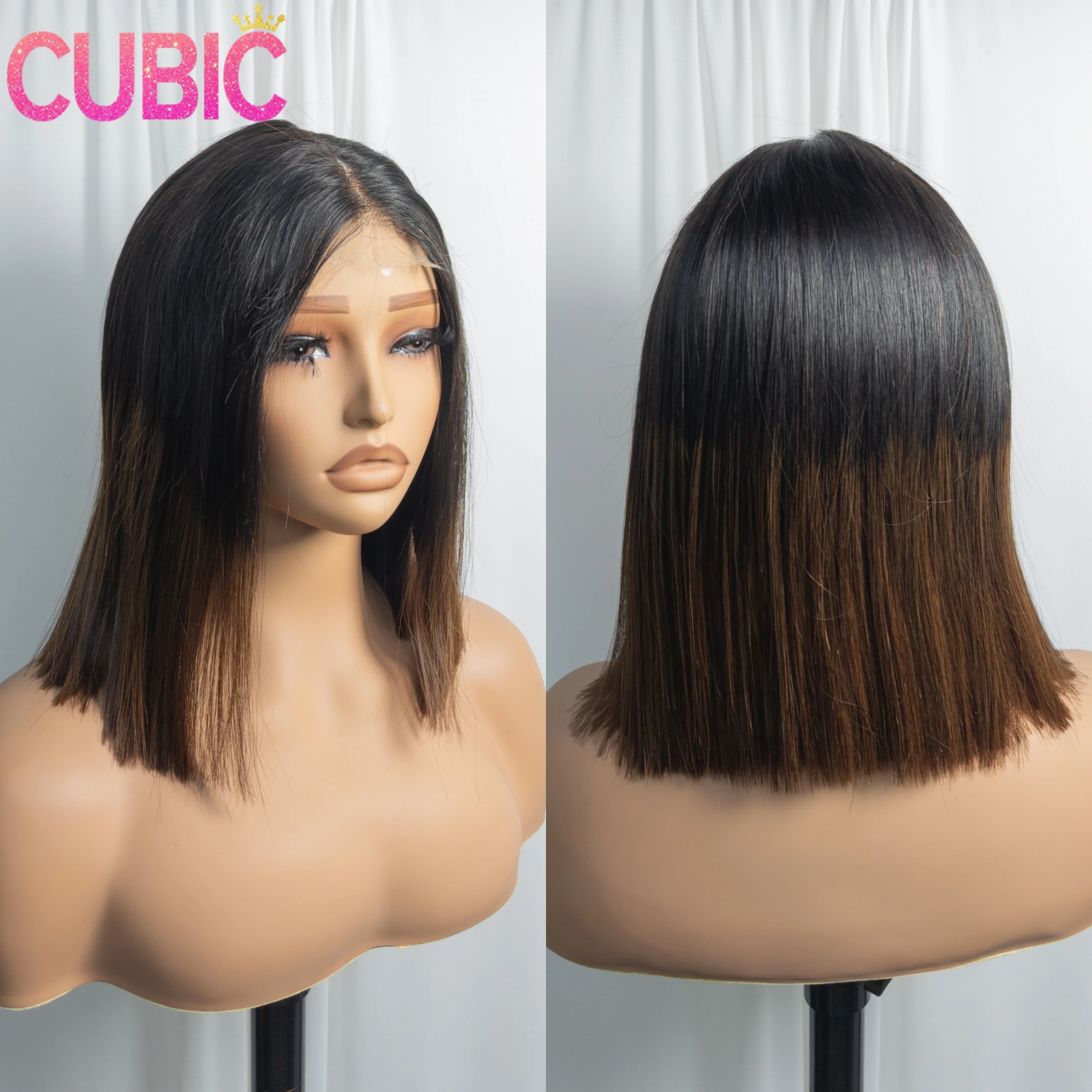 Wig Bob Rambut Manusia Mentah Vietnam dengan Kepadatan 300% 2X6 HD Wig Bob Lurus Tulang Penutup Renda Coklat Coklat 1BT4 Wig Bob Pendek