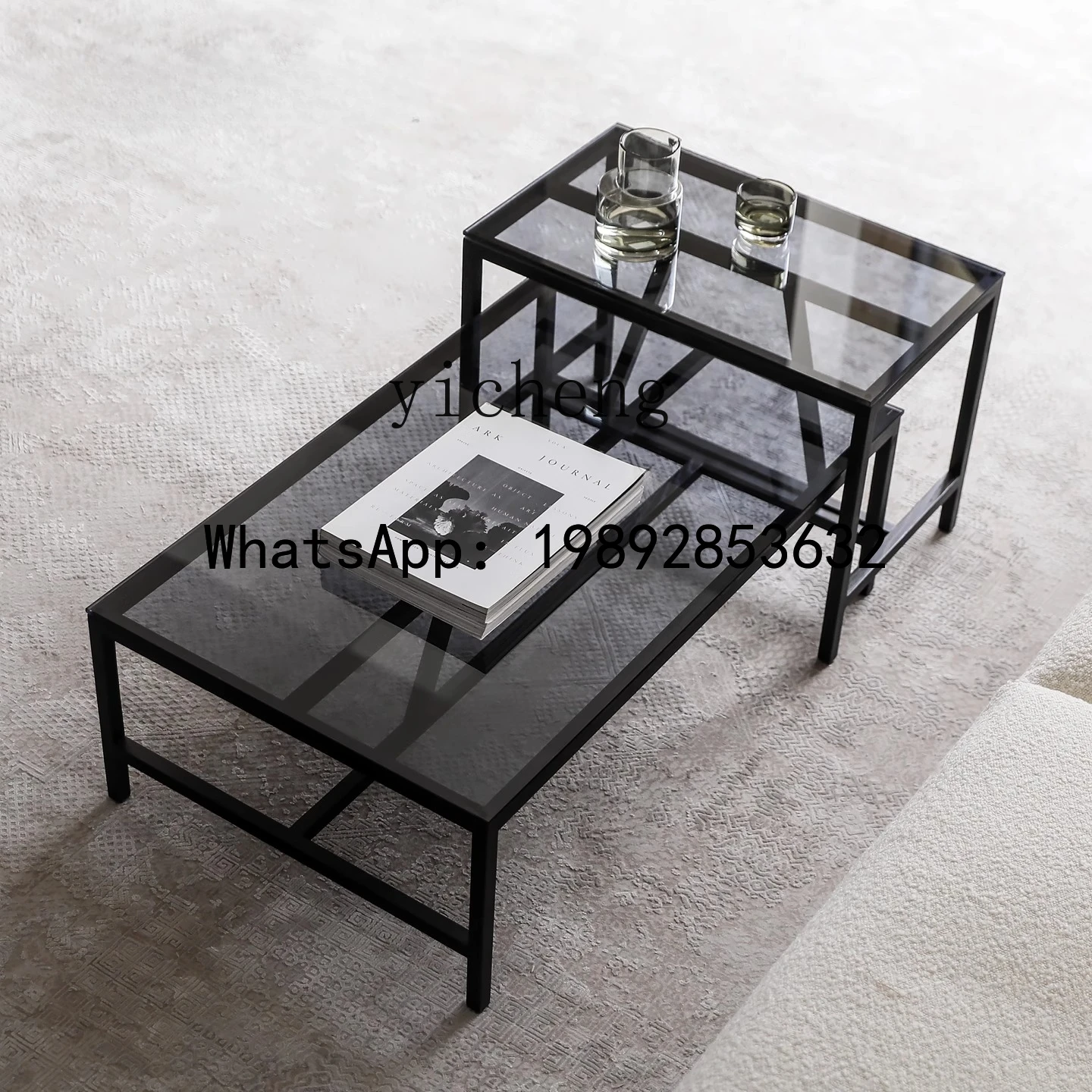 Nordic Vintage Retro Style Glass Rectangular Combination Coffee Table Set