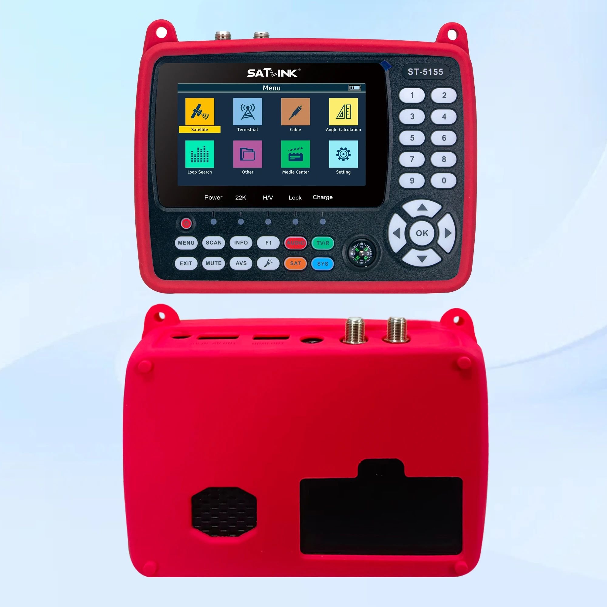 Satellite Finder Meter DVB-S/S2 DVB-T2 DVB-C Combo Meter Support HD1080P MPEG-2/4H.264/H.265(10 Bit) SATLINK ST-5155