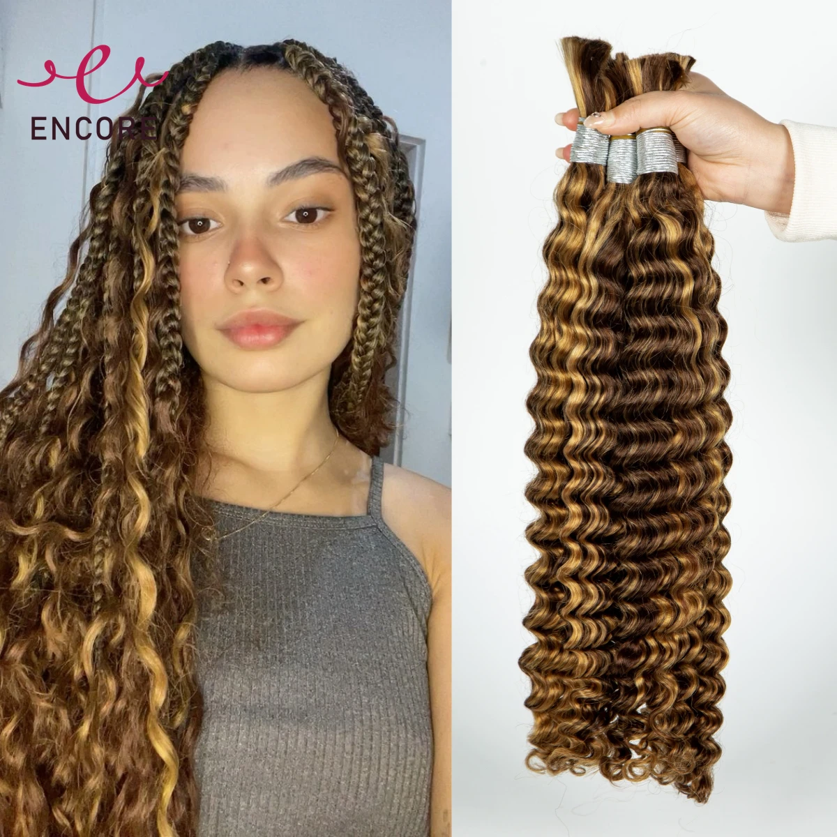 Evidenziare Ombre Bulk per intrecciare i capelli 100% capelli umani senza trama onda profonda Boho trecce Extension Bundle capelli vergini brasiliani Bulk