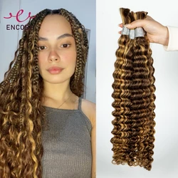 Evidenziare Ombre Bulk per intrecciare i capelli 100% capelli umani senza trama onda profonda Boho trecce Extension Bundle capelli vergini brasiliani Bulk