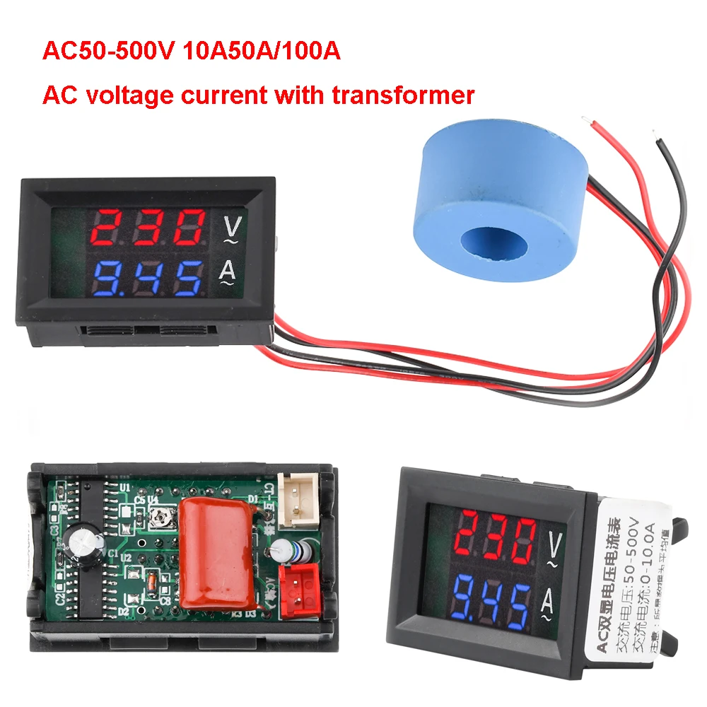 AC 50-500V LED Digital Voltmeter Ammeter Voltage Meter Volt Instrument Tool 2 Wires Volt Monitor Tester 