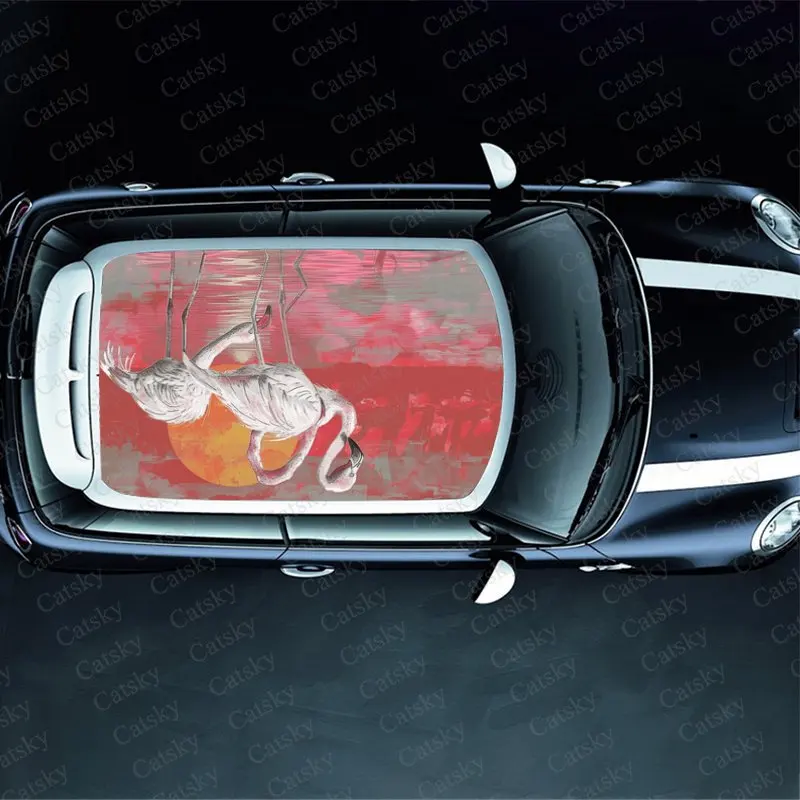 رسمت الأبيض فلامنغو طباعة سقف السيارة ملصق التفاف سباق SUV اكسسوارات السيارات التعبئة والتغليف البلاستيكية غطاء السيارة الرسم ملصق مائي الديكور