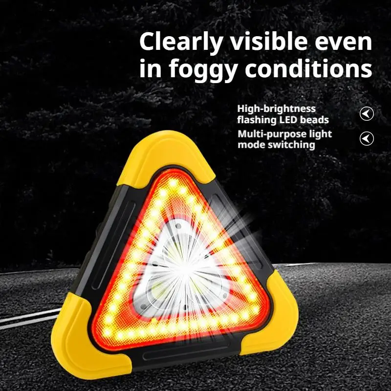 Solar Powered LED Triangle Warning Light Foldable Reflective Road Sign for Vehicle Emergency Parking