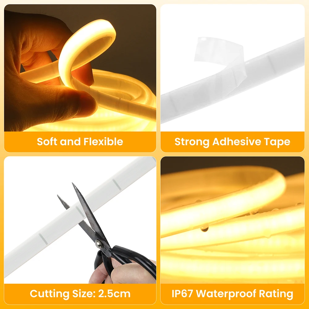 Wasserdichter LED 5V COB Streifen Neonlicht USB-Schalter Dimmer Sensor Batteriekasten-Set Helle 320LED Flex-Lichtband 3000K 4000K 6000K – Detail 19