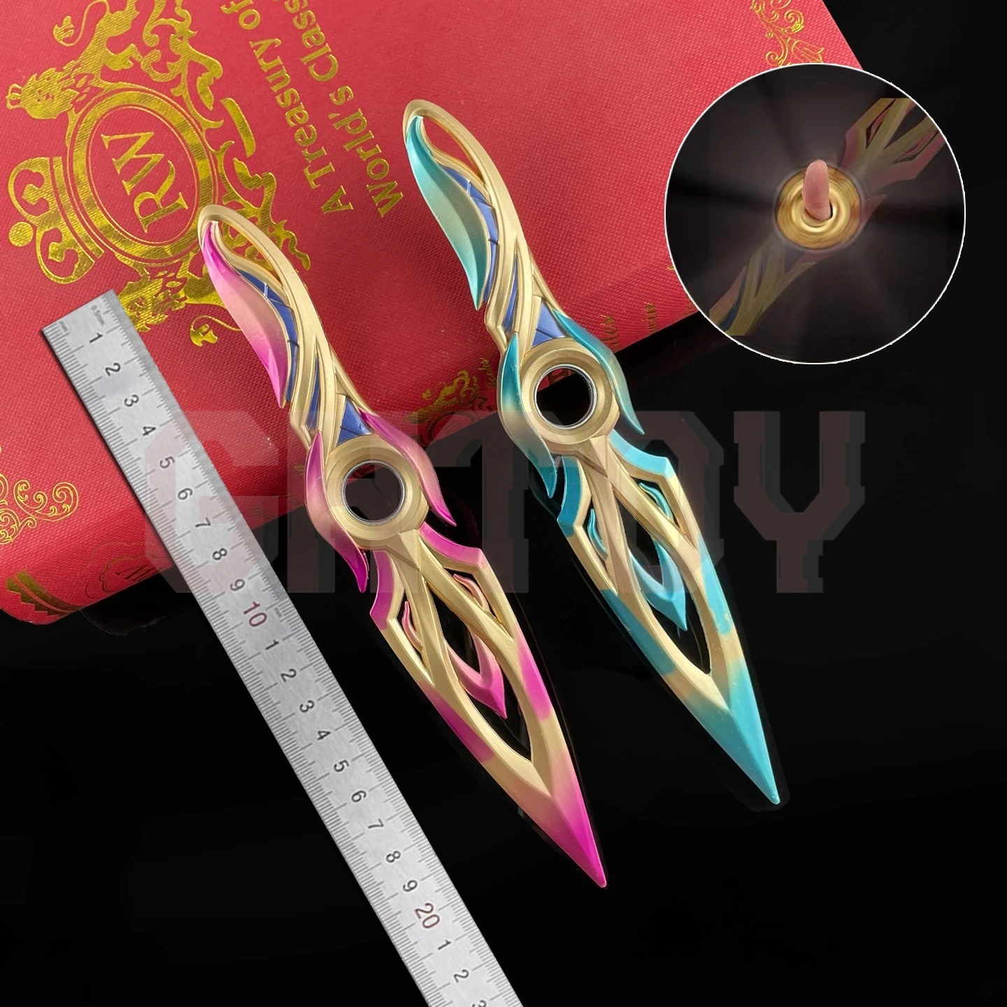 

22cm Valorant Mystbloom Kunai with Holster Rotatable All Metal Knife Model Sword Cosplay Prop Samurai Swords Desktop Boys Gifts