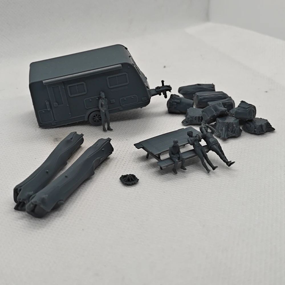 Railway Train Scenery Campers Picnic Tables Logs and Campfire LYTS052 1/87 1/64 1/160 Miniature Building Military Car